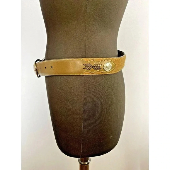 Nocona Belt Men 32 Brown Black LEATHER Concho String Lace Arrow Western - Picture 4 of 15